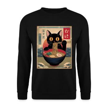 Kawaii Cat Ramen Noodles Anime Cat - Unisex Sweatshirt - black - Front - Alina (178cm) & Michal (187cm)