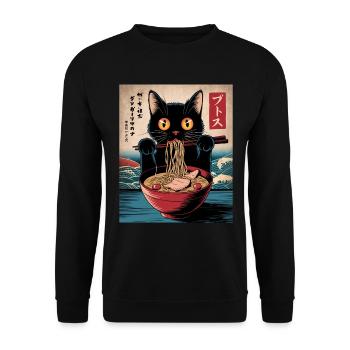 Kawaii Katze Ramen Nudeln Anime Katze - Unisex Pullover - Schwarz - Vorne - Alina (178cm) & Michal (187cm)