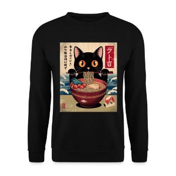 Kawaii Katze Ramen Nudeln Anime Katze - Unisex Pullover - Schwarz - Vorne - Alina (178cm) & Michal (187cm)