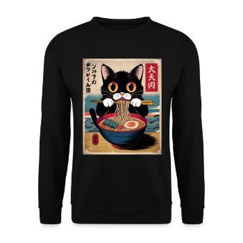 Kawaii Cat Ramen Noodles Anime Cat - Unisex Sweatshirt - black - Front - Alina (178cm) & Michal (187cm)