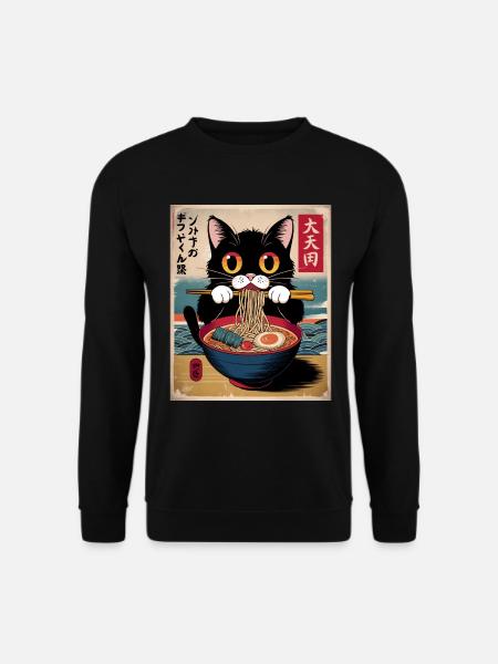 Kawaii Katze Ramen Nudeln Anime Katze - Unisex Pullover - Schwarz