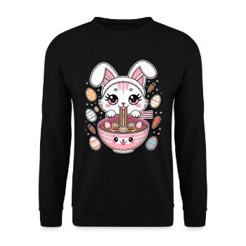 Easter Kawaii Anime Cat Ramen - Unisex Sweatshirt - black - Front - Alina (178cm) & Michal (187cm)
