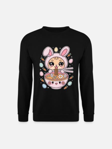 Easter Kawaii Anime Cat Ramen - Unisex Sweatshirt - black