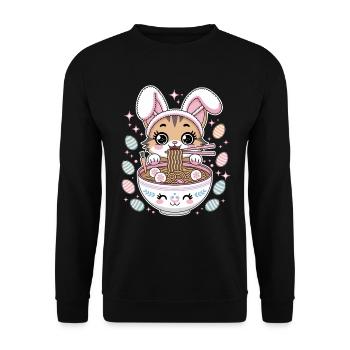 Easter Kawaii Anime Cat Ramen - Unisex Sweatshirt - black - Front - Alina (178cm) & Michal (187cm)