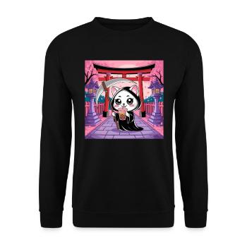 Grim Reaper Anime Cat Cherry Blossom - Unisex Sweatshirt - black - Front - Alina (178cm) & Michal (187cm)