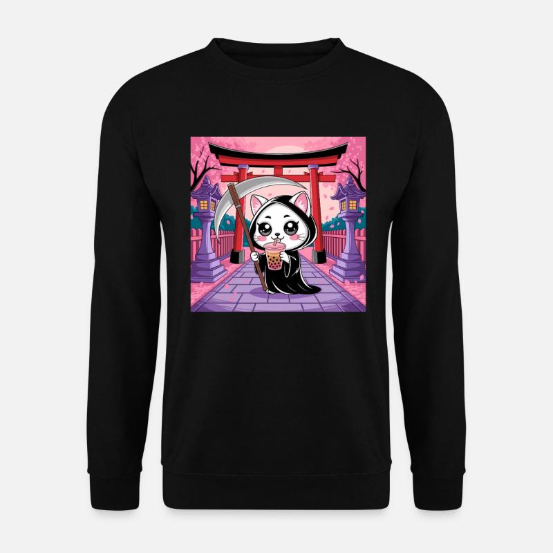 Sensenmann Anime Katze Kirschblüte - Unisex Pullover - Schwarz
