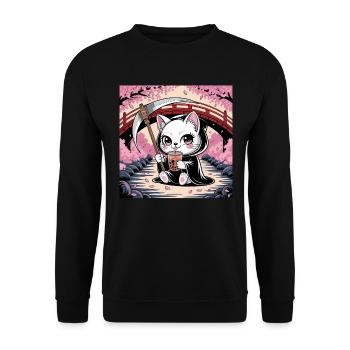 Grim Reaper Anime Cat Cherry Blossom - Unisex Sweatshirt - black - Front - Alina (178cm) & Michal (187cm)
