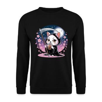 Grim Reaper Anime Cat Cherry Blossom - Unisex Sweatshirt - black - Front - Alina (178cm) & Michal (187cm)