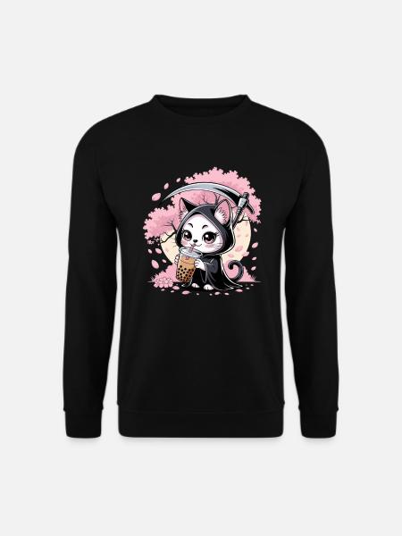 Sensenmann Anime Katze Kirschblüte - Unisex Pullover - Schwarz