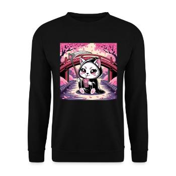 Grim Reaper Anime Cat Cherry Blossom - Unisex Sweatshirt - black - Front - Alina (178cm) & Michal (187cm)