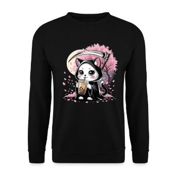 Grim Reaper Anime Cat Cherry Blossom - Unisex Sweatshirt - black - Front - Alina (178cm) & Michal (187cm)