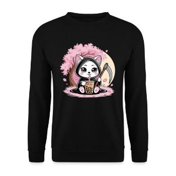 Grim Reaper Anime Cat Cherry Blossom - Unisex Sweatshirt - black - Front - Alina (178cm) & Michal (187cm)