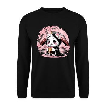 Grim Reaper Anime Cat Cherry Blossom - Unisex Sweatshirt - black - Front - Alina (178cm) & Michal (187cm)