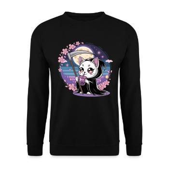 Grim Reaper Anime Cat Cherry Blossom - Unisex Sweatshirt - black - Front - Alina (178cm) & Michal (187cm)