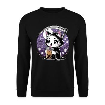 Grim Reaper Anime Cat Cherry Blossom - Unisex Sweatshirt - black - Front - Alina (178cm) & Michal (187cm)