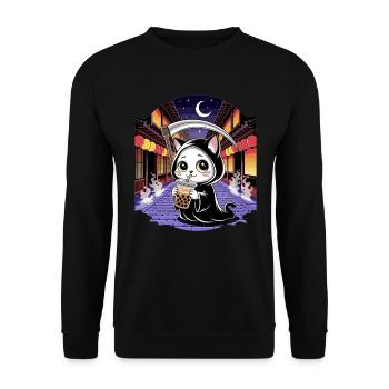 Grim Reaper Anime Cat Cherry Blossom - Unisex Sweatshirt - black - Front - Alina (178cm) & Michal (187cm)