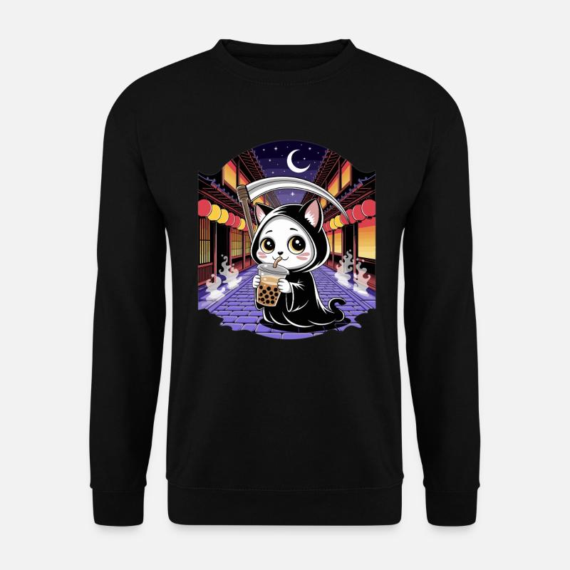 Sensenmann Anime Katze Kirschblüte - Unisex Pullover - Schwarz
