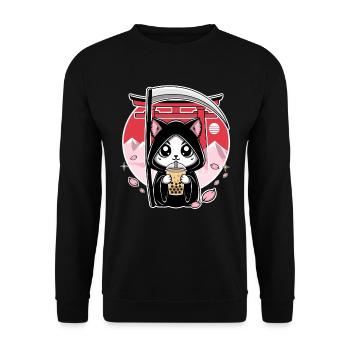 Grim Reaper Anime Cat Cherry Blossom - Unisex Sweatshirt - black - Front - Alina (178cm) & Michal (187cm)