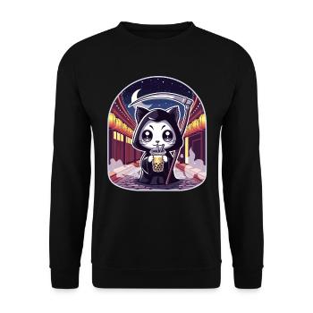 Grim Reaper Anime Cat Cherry Blossom - Unisex Sweatshirt - black - Front - Alina (178cm) & Michal (187cm)