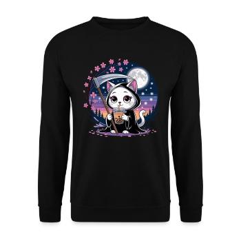 Grim Reaper Anime Cat Cherry Blossom - Unisex Sweatshirt - black - Front - Alina (178cm) & Michal (187cm)