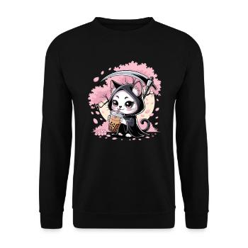 Grim Reaper Anime Cat Cherry Blossom - Unisex Sweatshirt - black - Front - Alina (178cm) & Michal (187cm)
