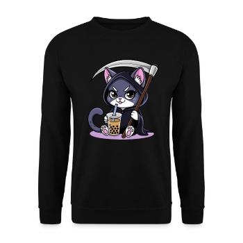 Grim Reaper Anime Cat Cherry Blossom - Unisex Sweatshirt - black - Front - Alina (178cm) & Michal (187cm)