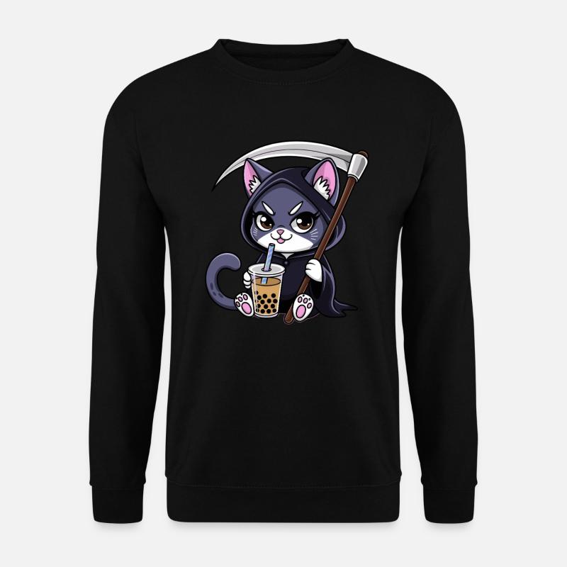 Sensenmann Anime Katze Kirschblüte - Unisex Pullover - Schwarz