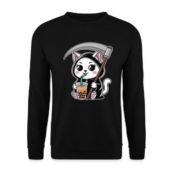 Grim Reaper Anime Cat Cherry Blossom - Unisex Sweatshirt - black - Front - Alina (178cm) & Michal (187cm)