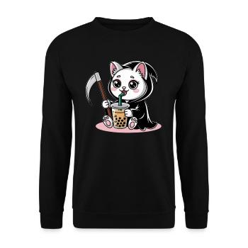 Grim Reaper Anime Cat Cherry Blossom - Unisex Sweatshirt - black - Front - Alina (178cm) & Michal (187cm)
