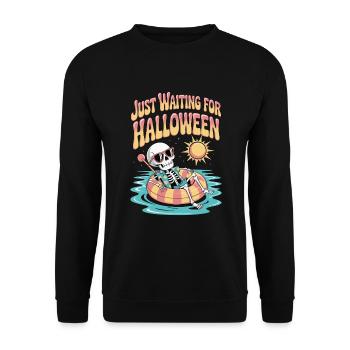 Skelett wartet auf Halloween - Unisex Pullover - Schwarz - Vorne - Alina (178cm) & Michal (187cm)