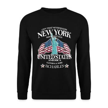 New York,Manhattan,Freiheitsstatue,cool,Geschenk - Unisex Pullover - Schwarz - Vorne - Alina (178cm) & Michal (187cm)