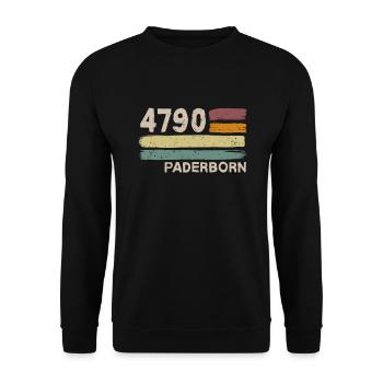 4790 Paderborn retro postcodes old postcodes - Unisex Sweatshirt - black - Front - Alina (178cm) & Michal (187cm)