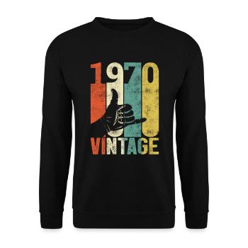 Retro 1970 Geburtstag Shaka Vintage 70er Geschenk - Unisex Pullover - Schwarz - Vorne - Alina (178cm) & Michal (187cm)