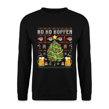 Witziges Ho Ho Hopfen Bier Weihnachtsbaum Geschenk - Unisex Pullover - Schwarz - Vorne - Alina (178cm) & Michal (187cm)