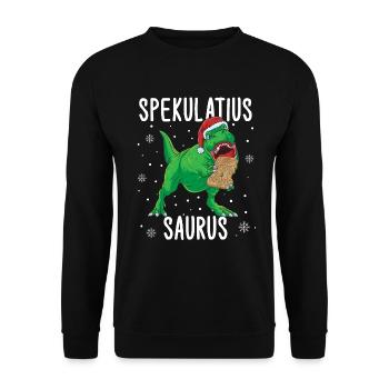 Spekulatius Saurus Weihnachten Dino Tyrannosaurus - Unisex Pullover - Schwarz - Vorne - Alina (178cm) & Michal (187cm)