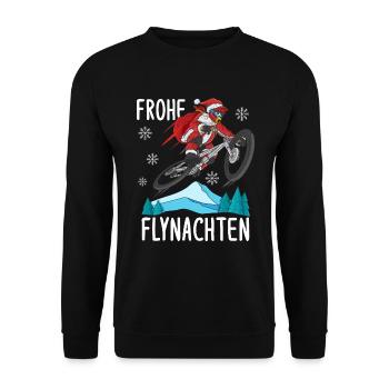 Mountainbike Weihnachtsmann MTB BMX Weihnachten - Unisex Pullover - Schwarz - Vorne - Alina (178cm) & Michal (187cm)