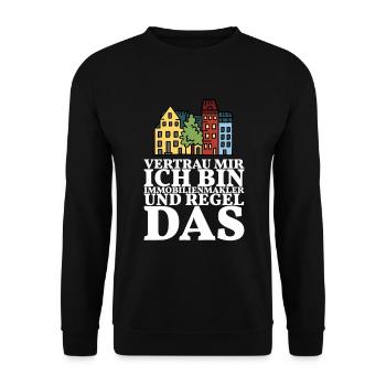 Der Immobilienmakler regelt das - Unisex Pullover - Schwarz - Vorne - Alina (178cm) & Michal (187cm)