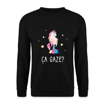 Licorne qui pète humour et sarcasme - ça gaze? - Sweat-shirt Unisexe - noir - Devant - Alina (178cm) & Michal (187cm)