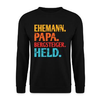 Ehemann Papa Bergsteiger Held - Unisex Pullover - Schwarz - Vorne - Alina (178cm) & Michal (187cm)