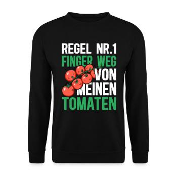 Regel Nummer 1 Finger Weg Von Meinen Tomaten - Unisex Pullover - Schwarz - Vorne - Alina (178cm) & Michal (187cm)