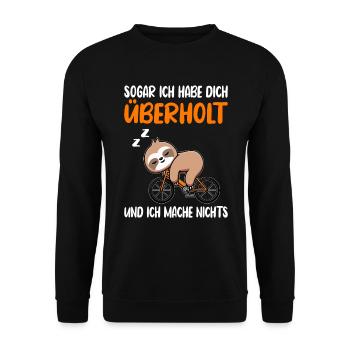 E-Bike Faultier Spruch - Unisex Pullover - Schwarz - Vorne - Alina (178cm) & Michal (187cm)
