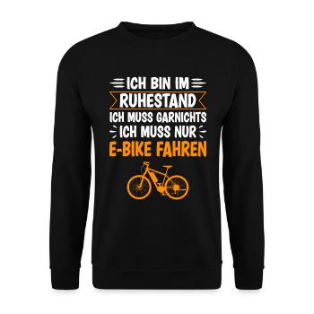 E-Bike Rentner Ruhestand - Unisex Pullover - Schwarz - Vorne - Alina (178cm) & Michal (187cm)