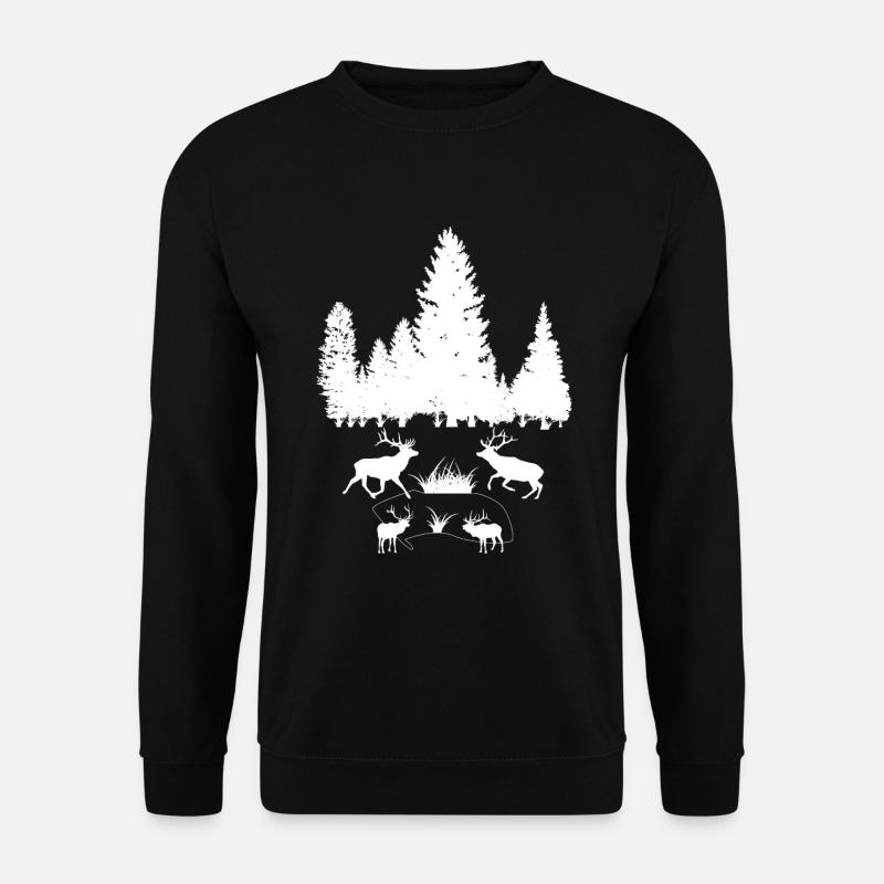 Hirsche im Wald mit Bäume - Unisex Pullover - Schwarz