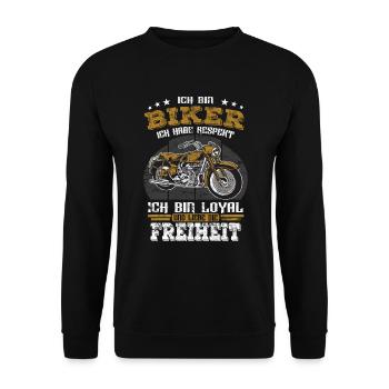 Biker Motorradfahrer - Spruch Freiheit - Unisex Pullover - Schwarz - Vorne - Alina (178cm) & Michal (187cm)