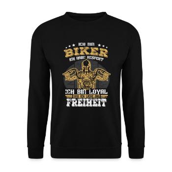 Biker Motorradfahrer - Spruch - Unisex Pullover - Schwarz - Vorne - Alina (178cm) & Michal (187cm)
