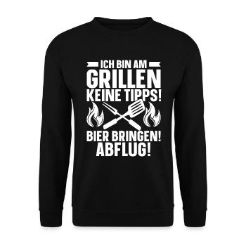 Ich Bin Am Grillen Keine Tipps Bier Bringen Abflug - Unisex Pullover - Schwarz - Vorne - Alina (178cm) & Michal (187cm)