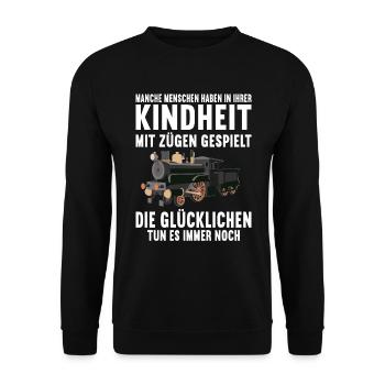 Modelleisenbahner Modellbahn Eisenbahn Modellbauer - Unisex Pullover - Schwarz - Vorne - Alina (178cm) & Michal (187cm)
