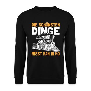 Modelleisenbahner Modellbahn Eisenbahn Modellbauer - Unisex Pullover - Schwarz - Vorne - Alina (178cm) & Michal (187cm)