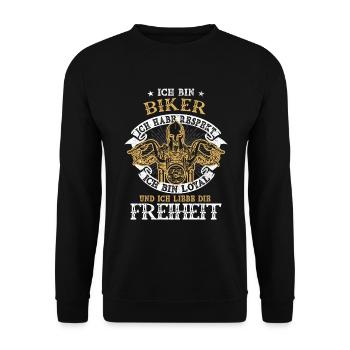 Biker Motorradfahrer Freiheit - Spruch - Unisex Pullover - Schwarz - Vorne - Alina (178cm) & Michal (187cm)