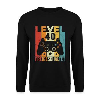 Level 40 Freigeschaltet Geburtstag Mann Frau Gamer - Unisex Pullover - Schwarz - Vorne - Alina (178cm) & Michal (187cm)